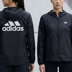 NWT $60 ADIDAS zipper windbreaker jacket black white S